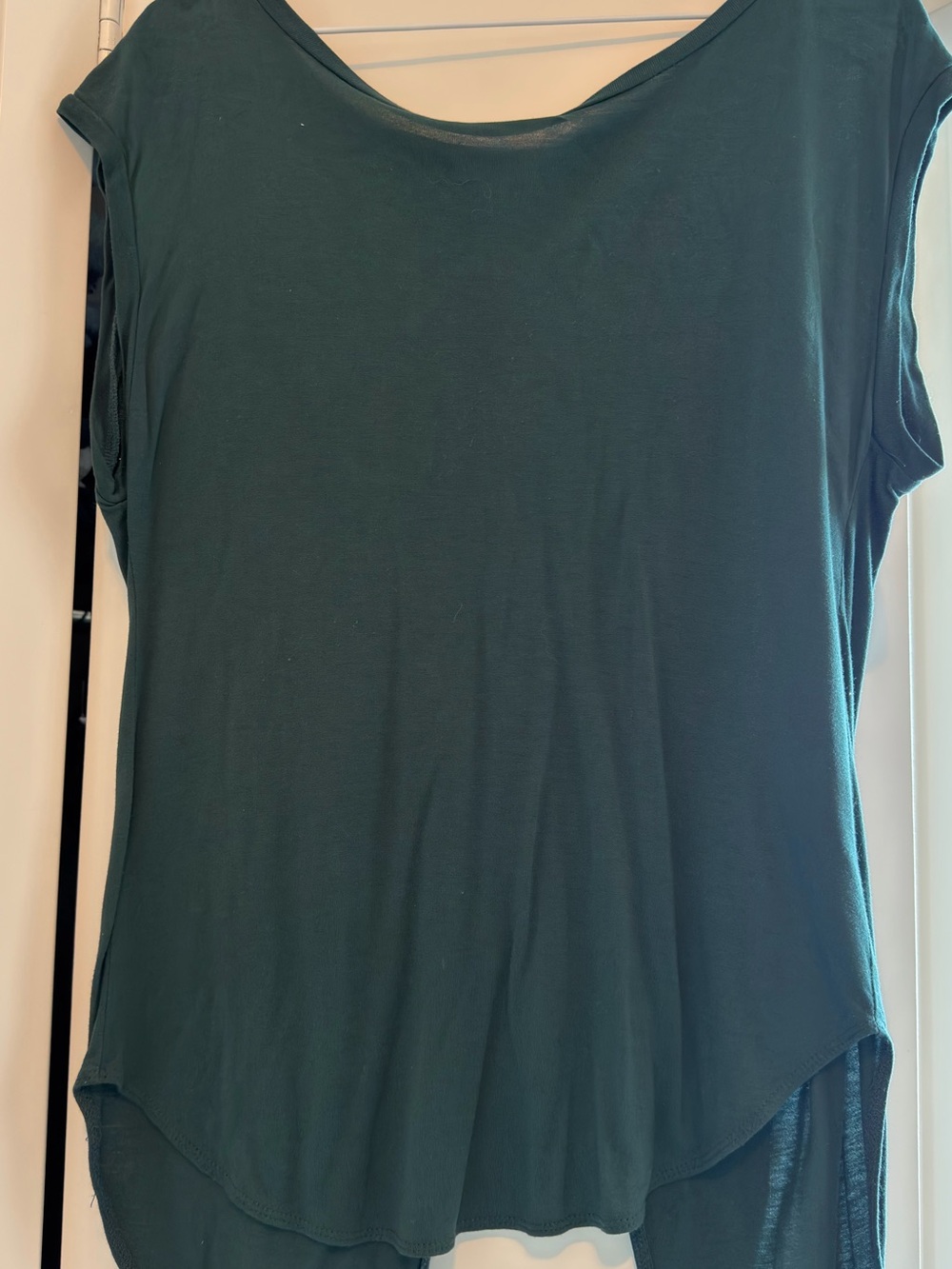 Wilfred Deep Teal Short Sleeve Scoop Neck Tee with Open Back